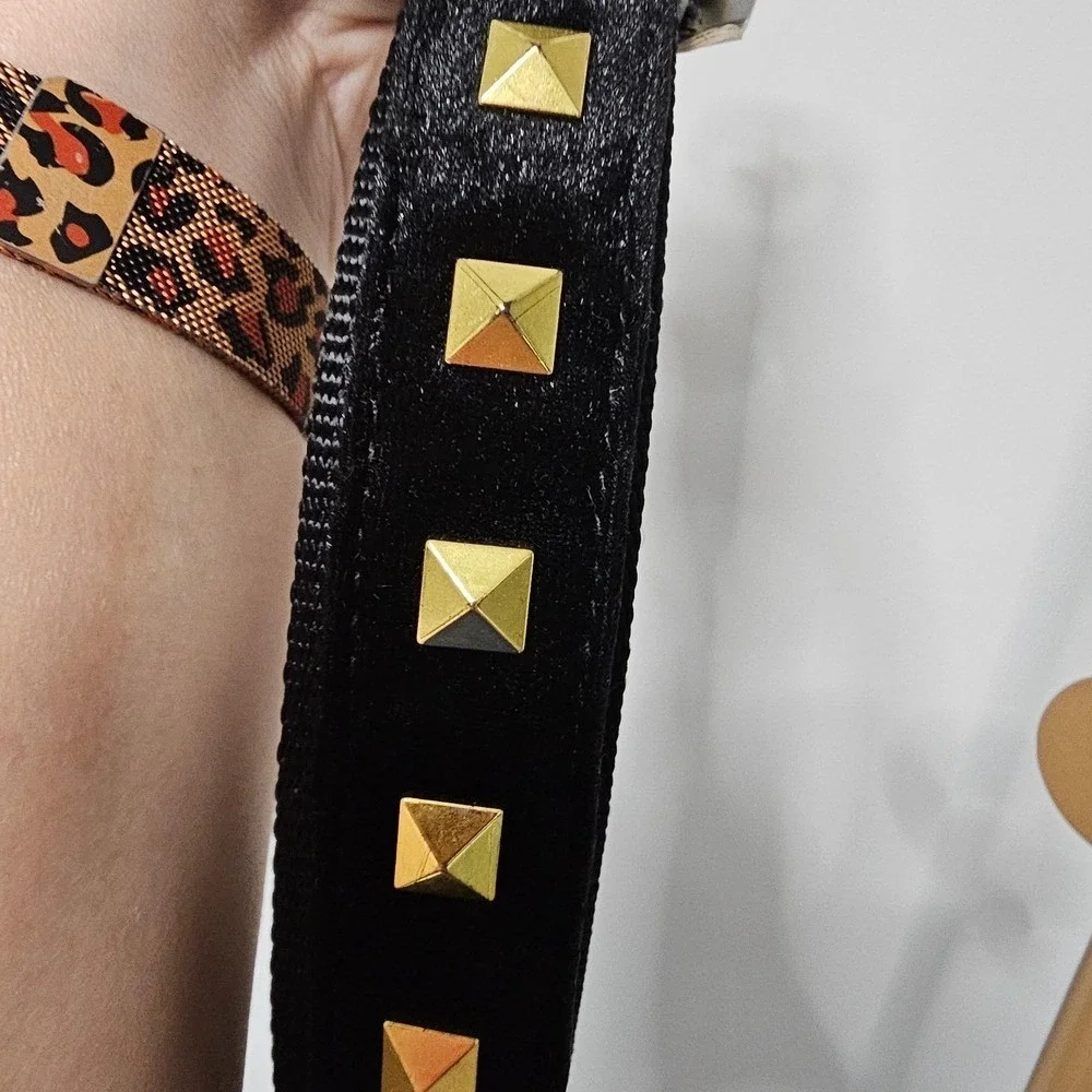 Bootique Black Velvet Dog 6 Foot‎ Lead with Gold Stud Hardware